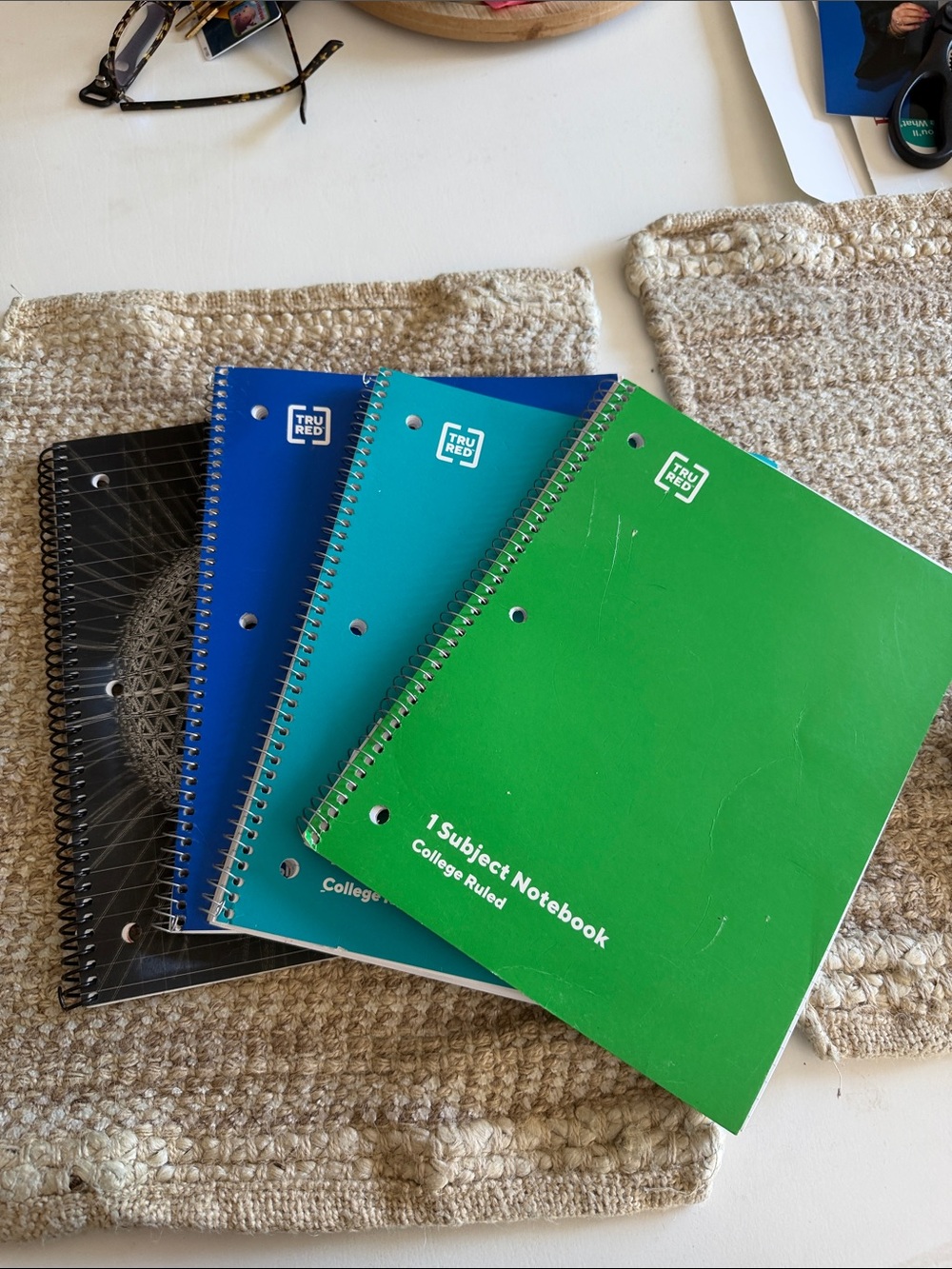 TRU RED Spiral Notebooks - Green, Teal, Blue, Black - Set of 4